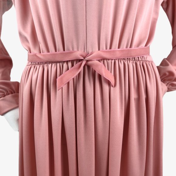 Vintage 1970s Rose Pink Slinky Maxi Dress Hostess Gown Grecian Drape Gathered M - Picture 6 of 14